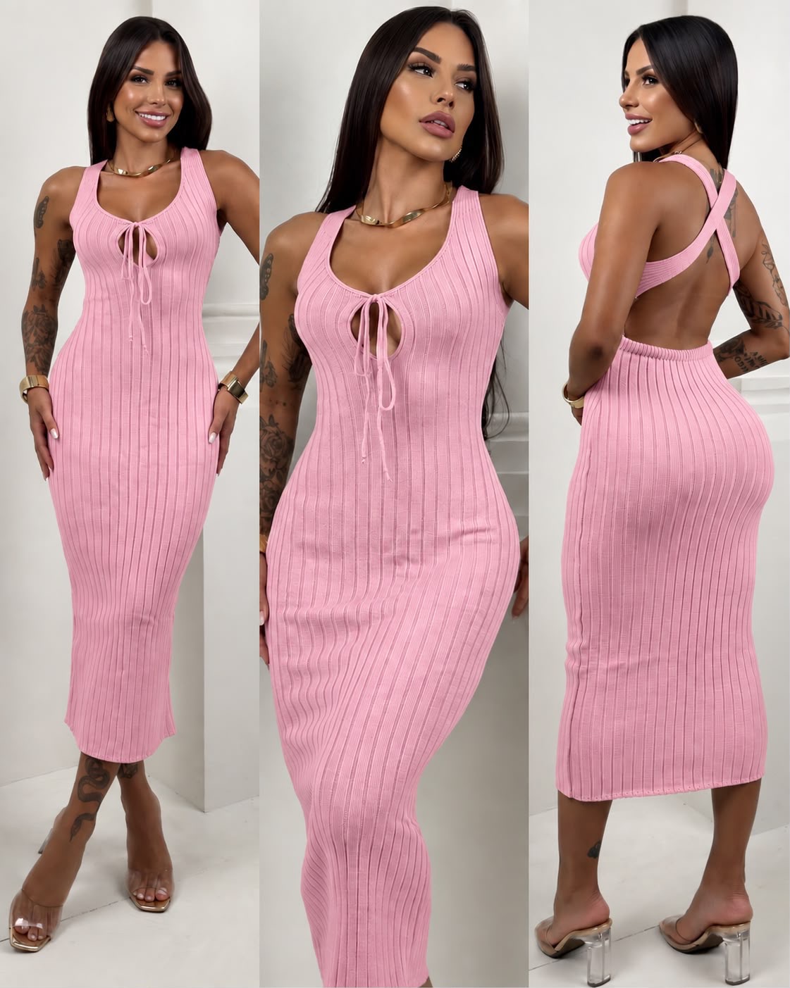 Vestido trançado na frente 