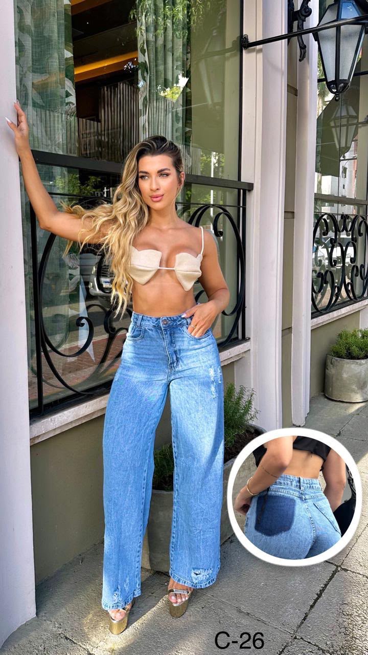 Calça Jeans bolso escuro 